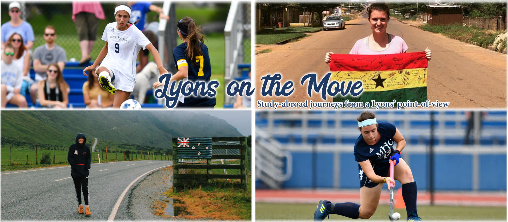 Lyons Tribune Graphic showing student-athletes Avia Jacobs and Mirjam Keochakian. For an article as they talk about their study abroad journey.