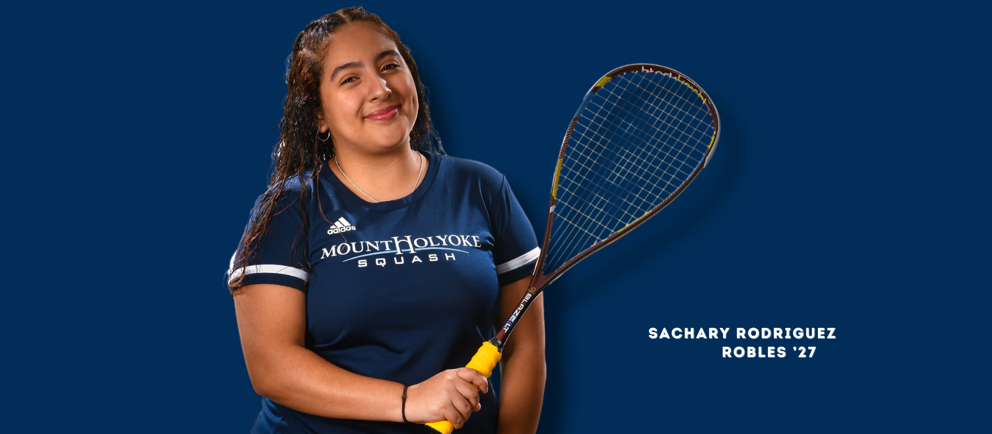 First-year Sachary Rodriguez Robles played well for at the No. 1 position for Mount Holyoke in matches against Amherst and Hamilton on Dec. 2, 2023 at Amherst. (RJB Sports photo)