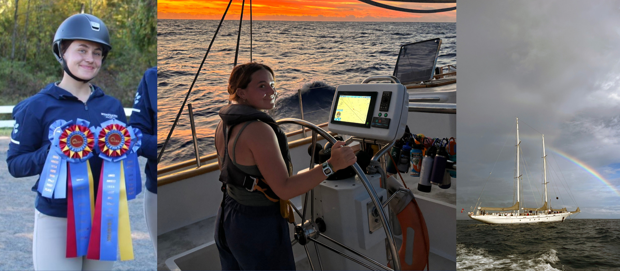Mount Holyoke senior equestrian Mads Hurley completed an exciting study abroad adventure in the summer, sailing across the Atlantic. (Photos provided)