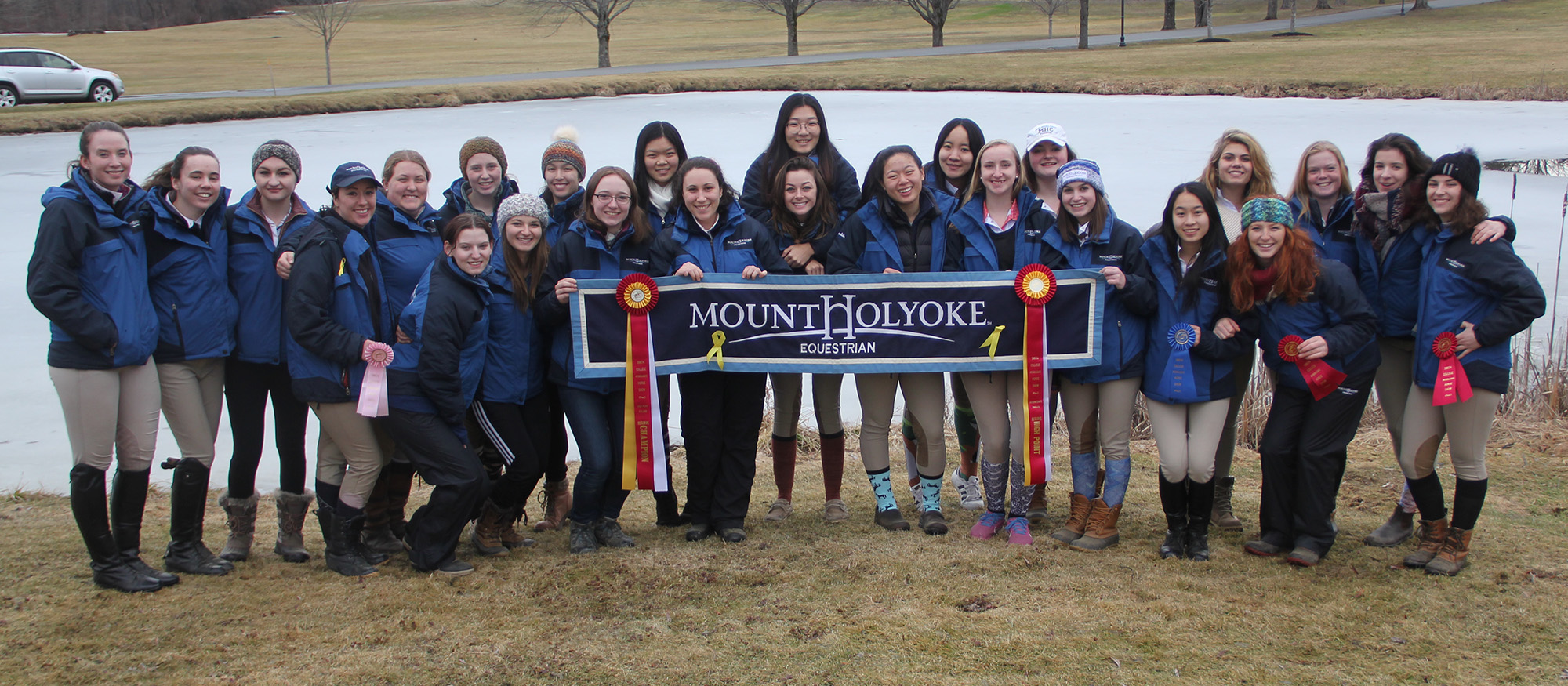 Group photo of the Lyons riding team after their second-place finish at the 2018 Smith College Show on February 24th, 2018.