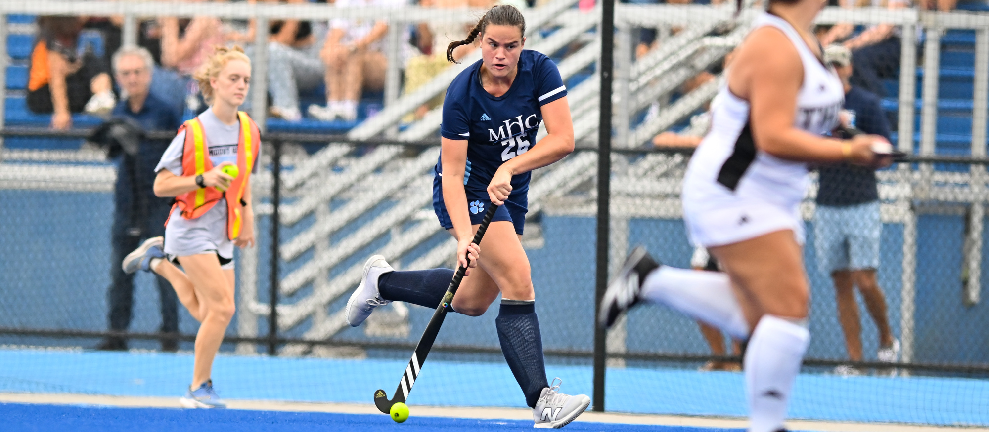 Sophia Guziewicz scored her eighth and ninth goals of the season to lead Mount Holyoke to a 2-0 win at Regis on Oct. 10, 2024. (RJB Sports file photo)