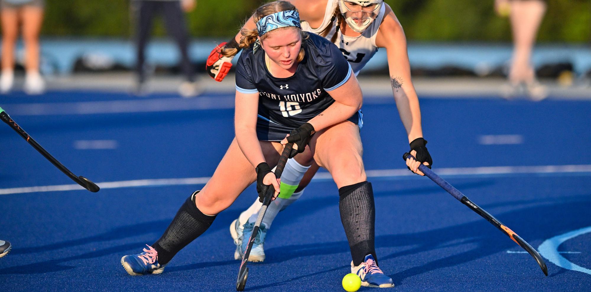 Emily Bisson scored her fourth goal of the season in Mount Holyoke's 3-1 win at Rivier on Oct. 28, 2025. (RJB Sports file photo)