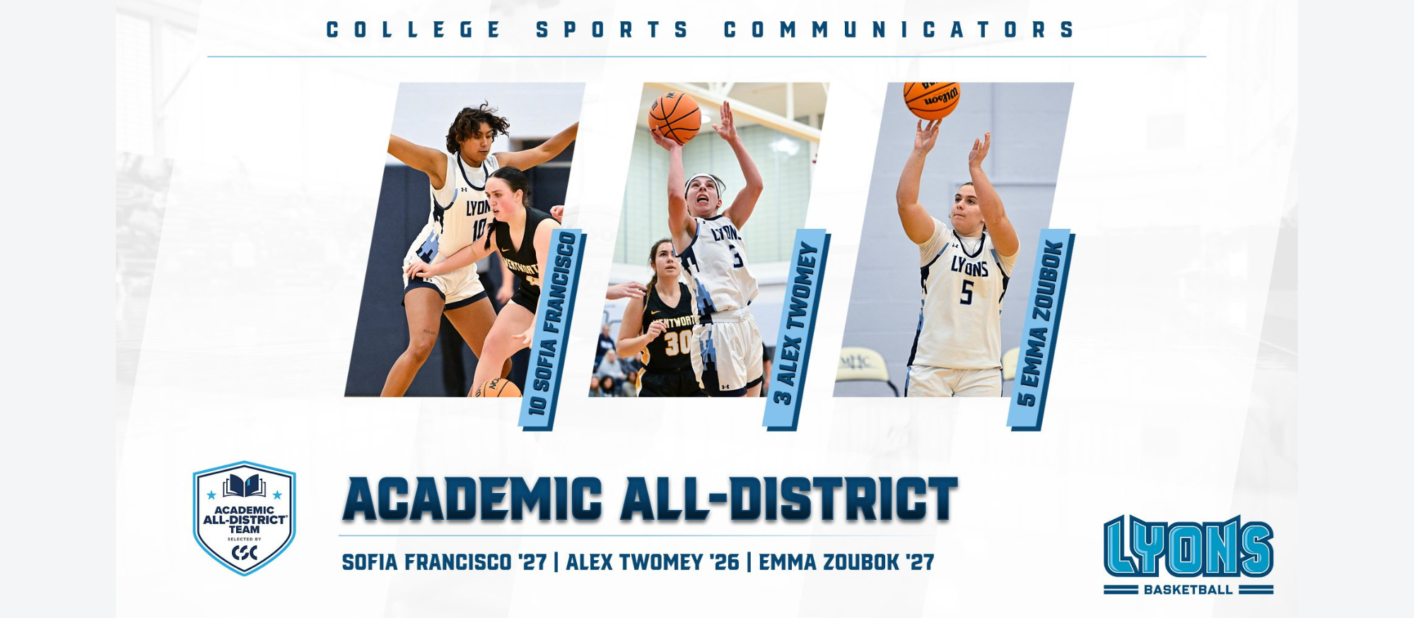 Three Lyons earn CSC Academic All-District honors in basketball