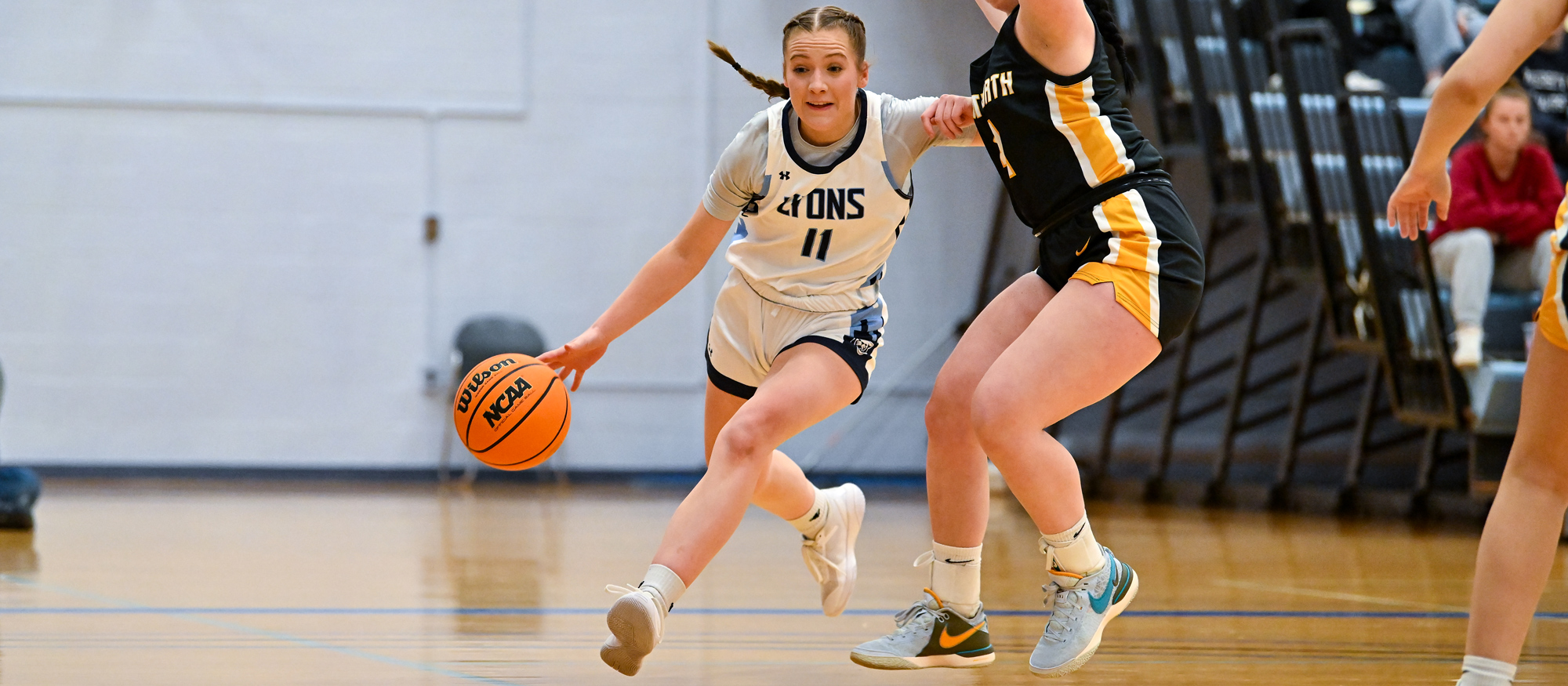 Hannah Goen scored a career-high 20 points in Mount Holyoke's 63-58 loss at Lesley on Nov. 16, 2024. (RJB Sports file photo)