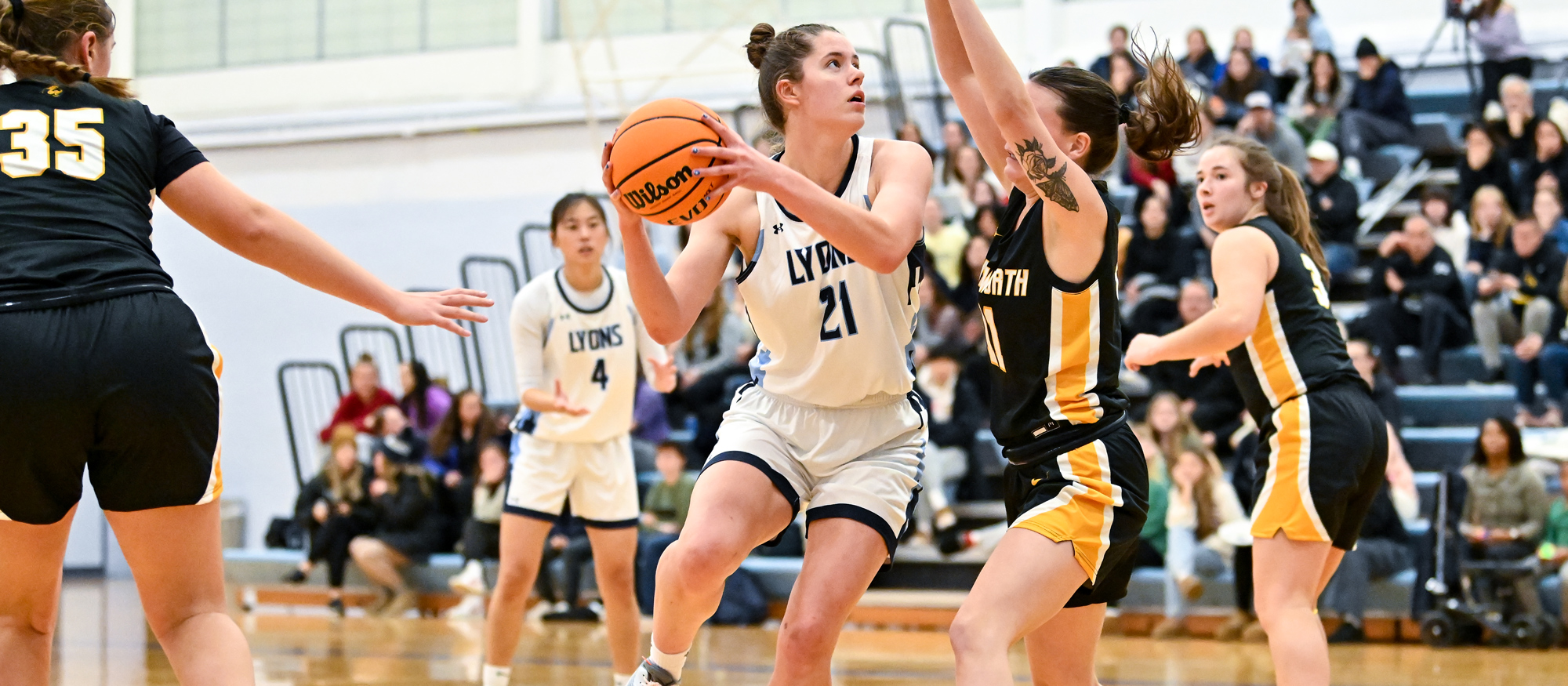 Helena Robinson had game highs of 16 points and 18 rebounds in Mount Holyoke's loss to Westfield State on Nov. 19, 2024. (RJB Sports file photo)