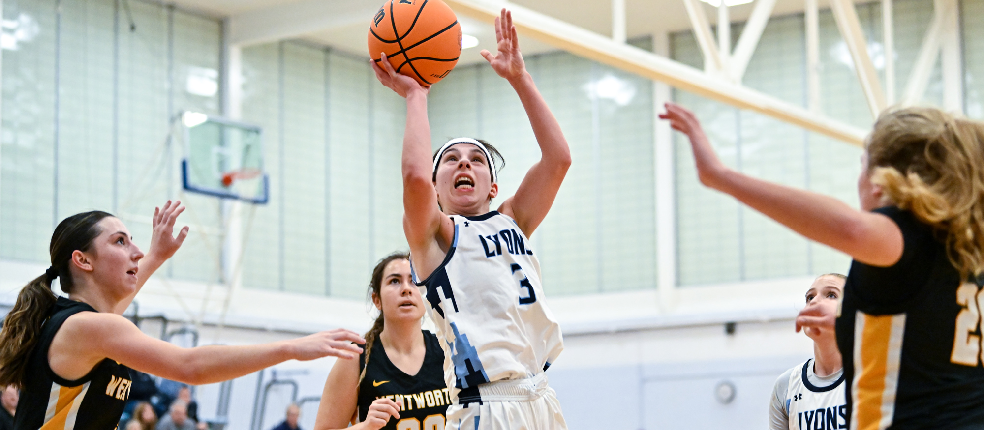 Alex Twomey aided Mount Holyoke's winning effort against Gordon College on Jan. 2, 2025, collecting 12 points, eight rebounds, six assists and four steals. (RJB Sports file photo)