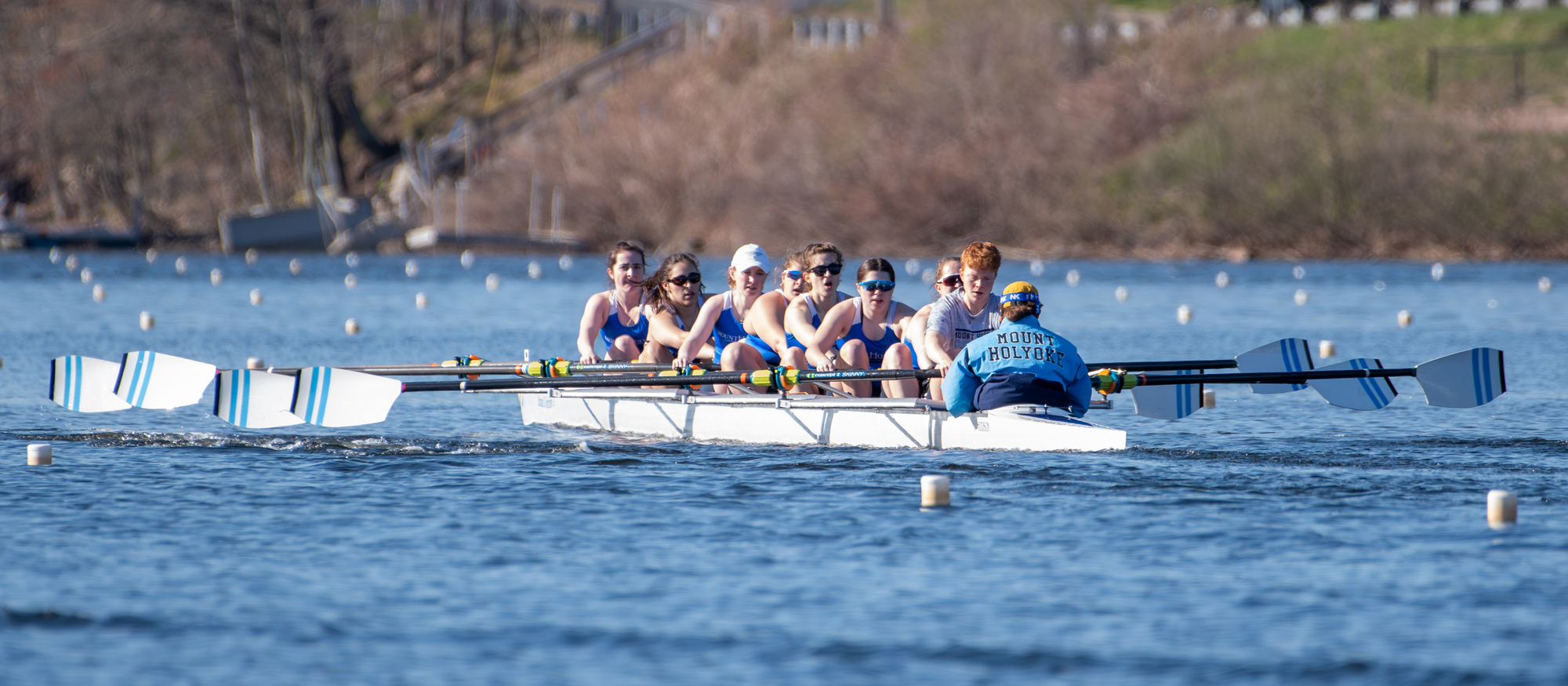Mount Holyoke's first varsity eight defeated Colby for fifth place in the Final 3 at the New England Rowing Championships on May 4, 2024. (File photo by Katie Morrison O'Day/Courtesy of WPI)