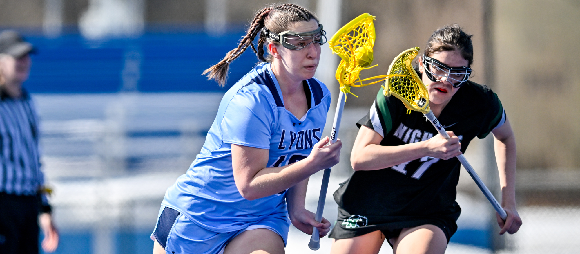 Mackenzie Hillman scored both of Mount Holyoke's goals, giving her 10 on the season, in a home loss to MIT on April 5, 2025. (RJB Sports file photo)