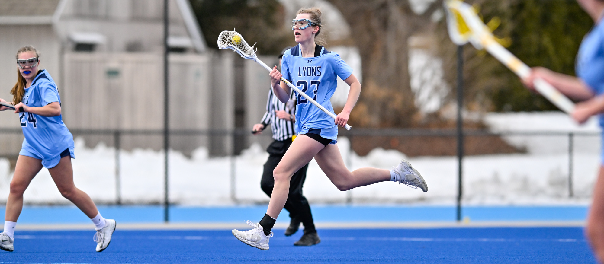Elle Mader notched her sixth multi-goal game this season in Mount Holyoke's loss to No. 14 Babson on March 26, 2025. (RJB Sports file photo)