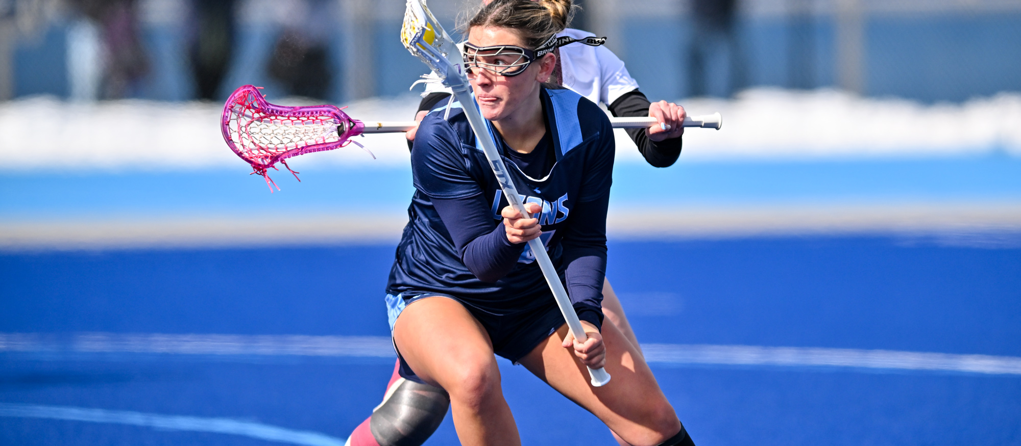 Emi Bisson played one of her best games in her career finale, with three goals and eight assists in a 12-11 victory over Emerson on April 22, 2026. Bisson also broke the Lyons' single-season assists record in the game. (RJB Sports file photo)