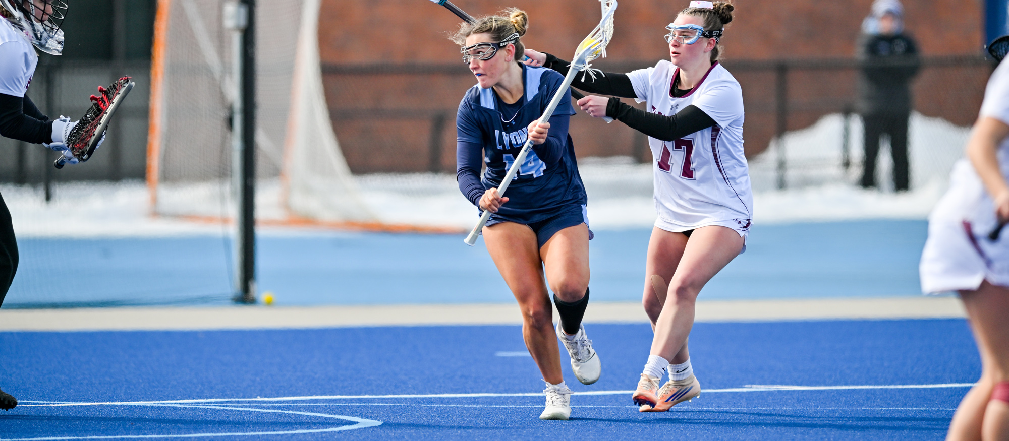 Emi Bisson dished out six assists in Mount Holyoke's 17-8 loss to Wheaton on Senior Day, April 4, 2026. (RJB Sports file photo)