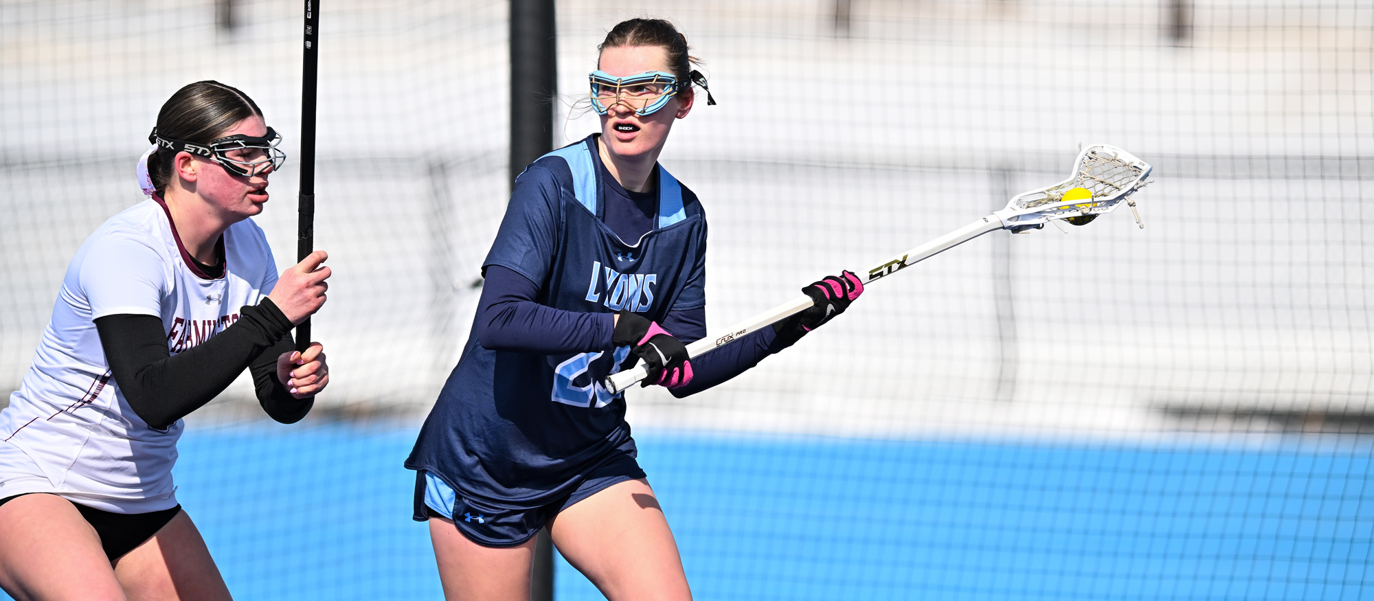 Elle Mader scored a team-high three goals in Mount Holyoke's 17-9 loss at Salve Regina on April 8, 2026. (RJB Sports file photo)