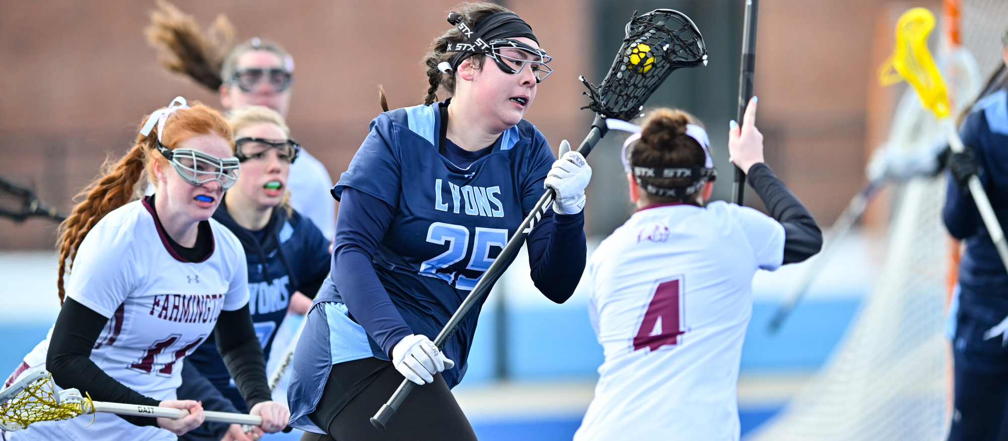 Defender Josie McFadden made a steal and scored her second goal of the season in Mount Holyoke's 18-7 loss to Springfield on April 1, 2026. (RJB Sports file photo)