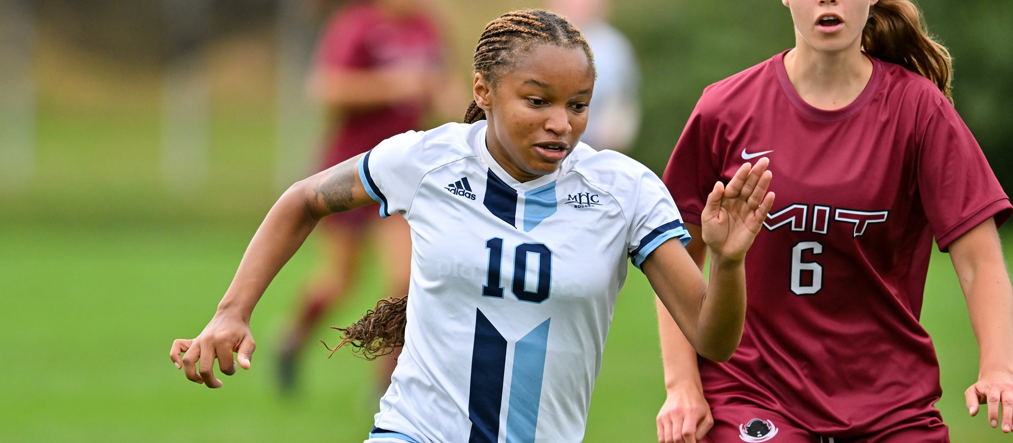 Sage Hudson gave Mount Holyoke a 1-0 lead in the 61st minute of the Lyons' 1-1 tie with Emerson on Sept. 28, 2024. (RJB Sports file photo)