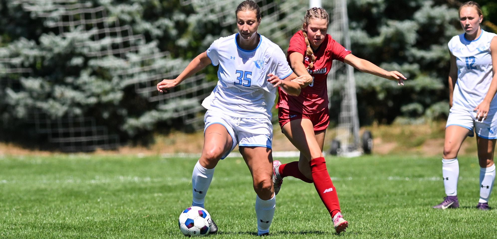 Taryn White played a standout game at midfield in Mount Holyoke's 0-0 tie with Wentworth Institute on Sept. 10, 2025. (RJB Sports file photo)