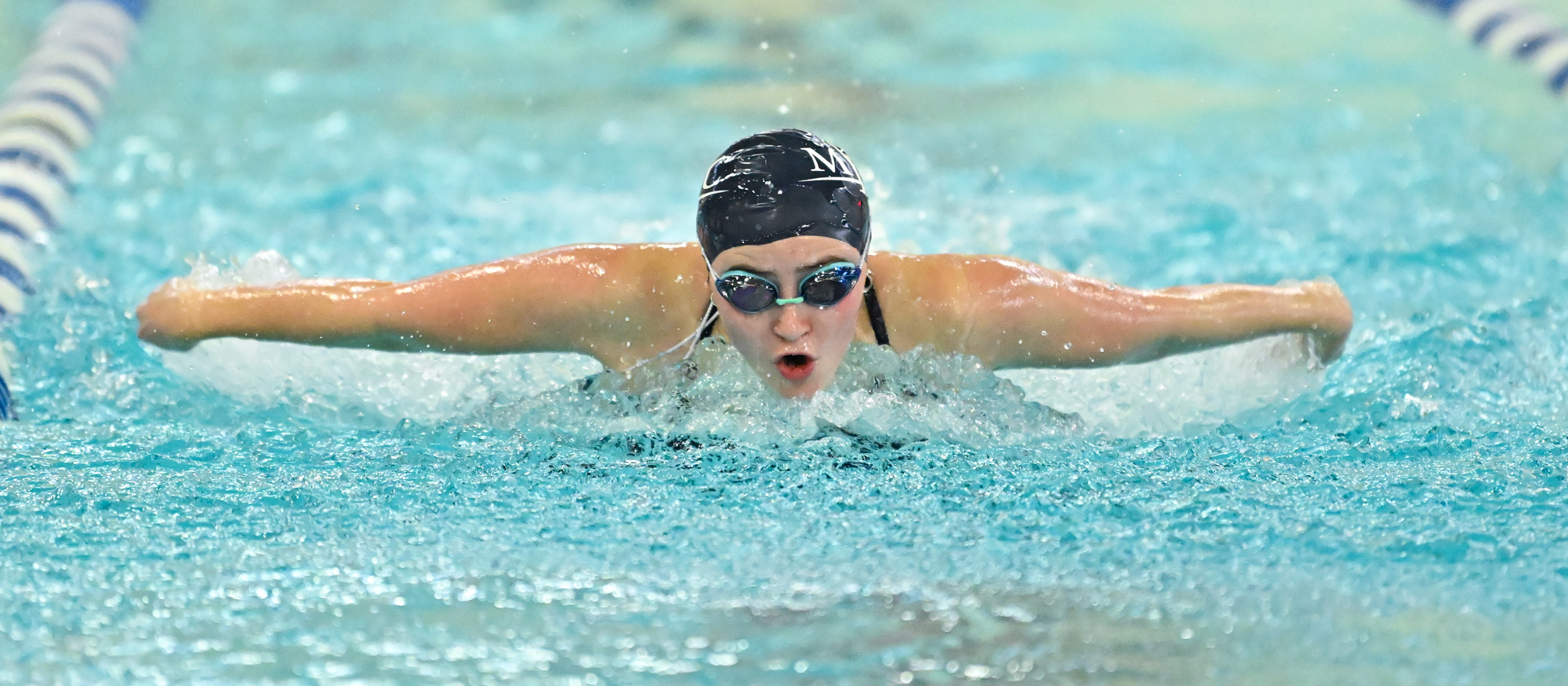 Mount Holyoke sophomore Isabel Dunn won three individual events and a relay in Mount Holyoke's head-to-head victory over the University of New England on Nov. 9, 2024. (RJB Sports file photo)