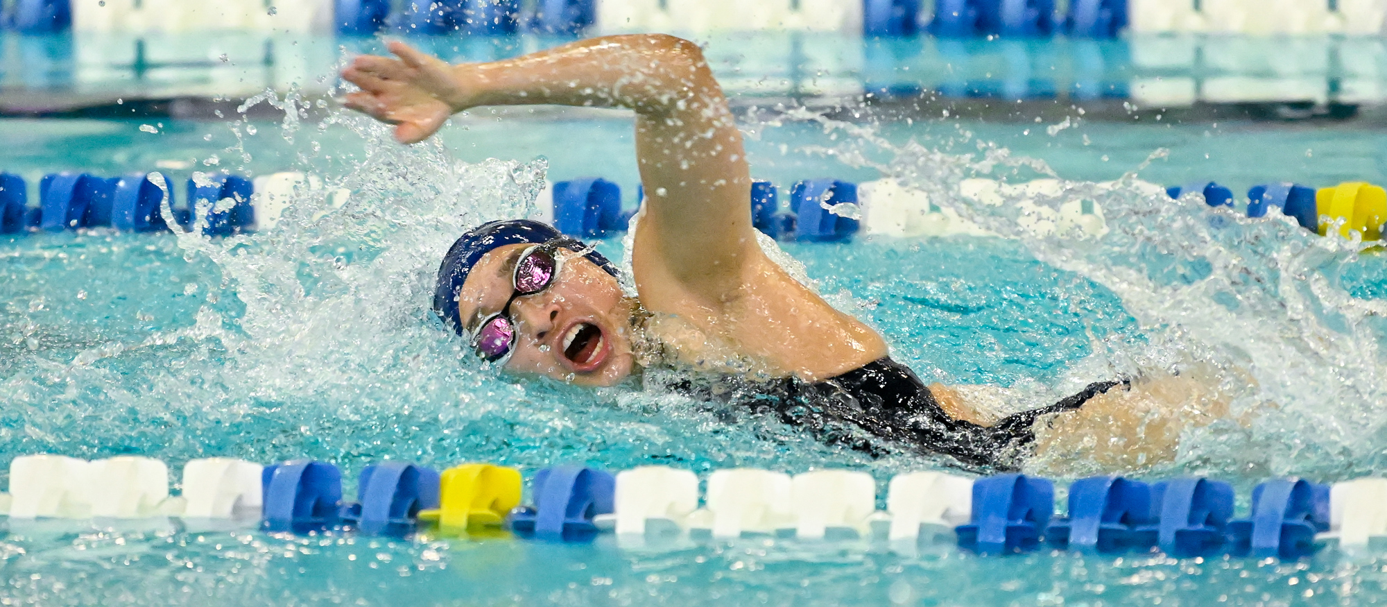 Sophie Allen helped win the 200 medley relay and finished second in the 200 backstroke as Mount Holyoke outscored Westfield State at home on Nov. 15, 2025. (RJB Sports file photo)