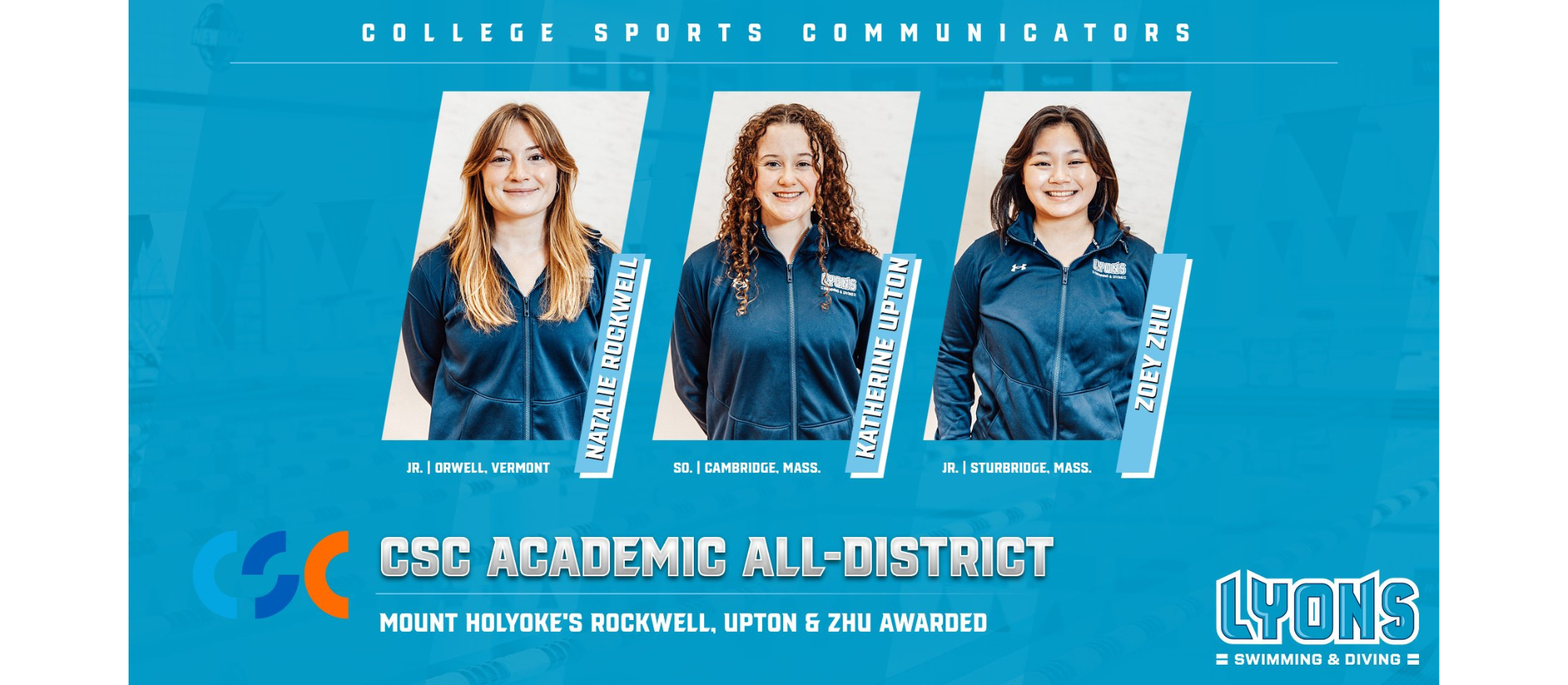 Three Lyons receive CSC Academic All-District honors in swimming and diving