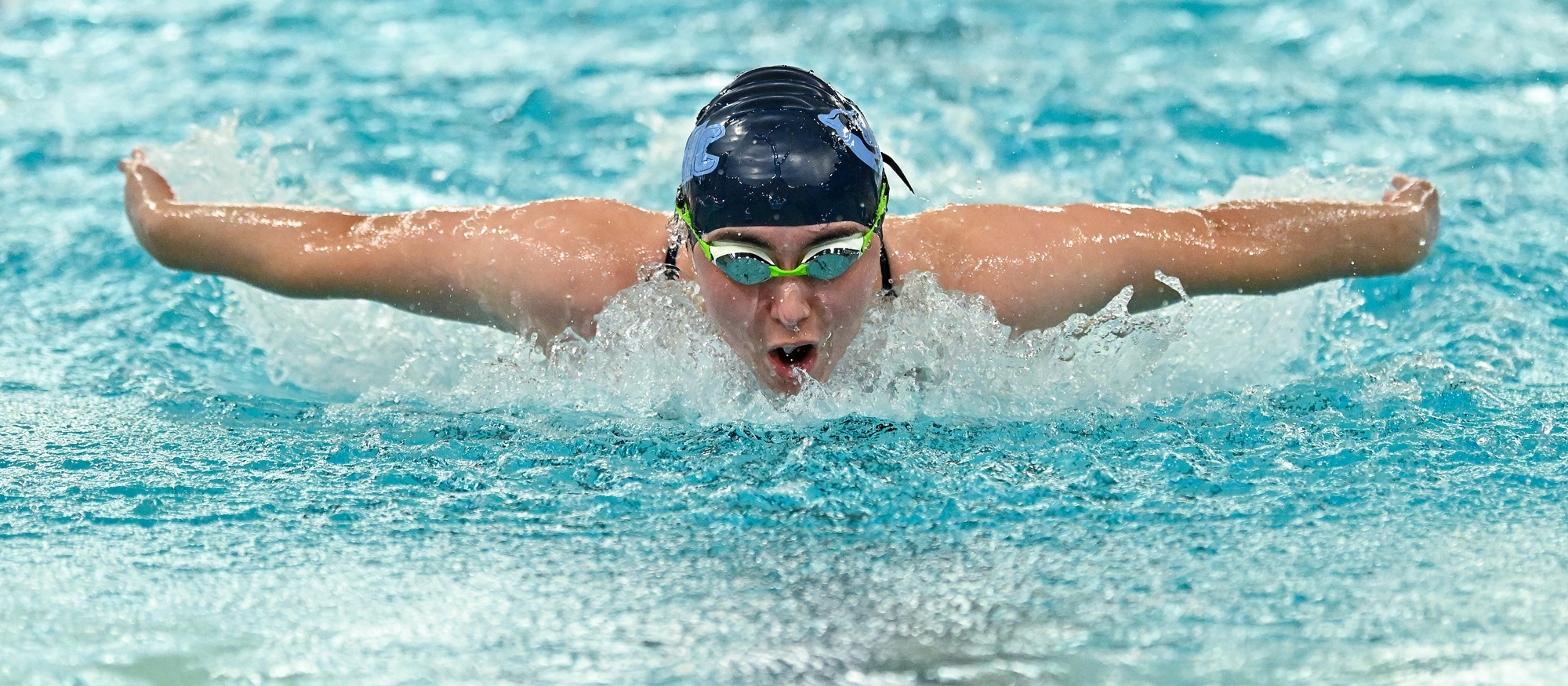 Isabel Dunn won the 100-yard butterfly in Mount Holyoke's meet against Clark and Wheaton on Jan. 9, 2026. (RJB Sports file photo)