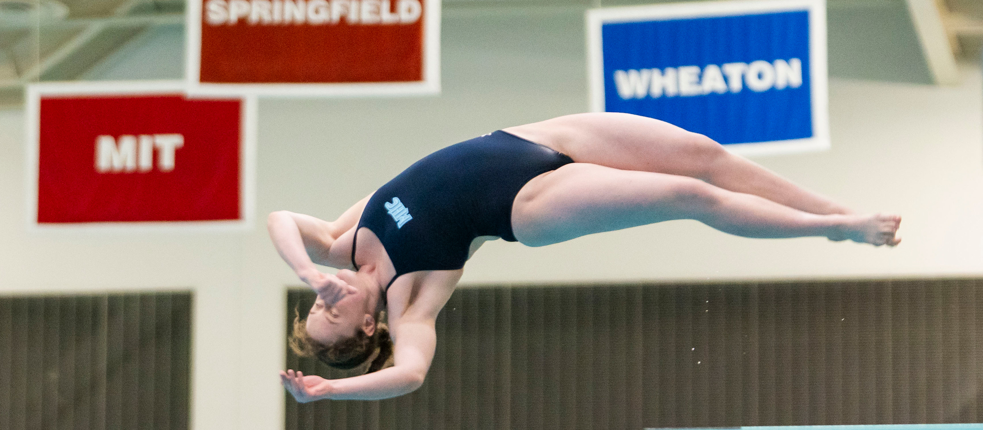 Katherine Upton placed 13th in 3-meter diving and 15th in 1-meter diving at the 2026 NEWMAC Championships at MIT. (Courtesy MIT Athletics)