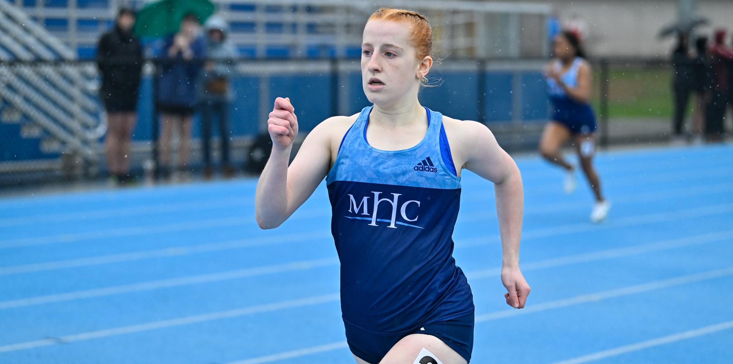 Bridget Hughes ran the 800 meters in 2:35.70 for Mount Holyoke at the outdoor season-opening Elmer Swanson Classic at Wesleyan University on March 21, 2026. (RJB Sports file photo)