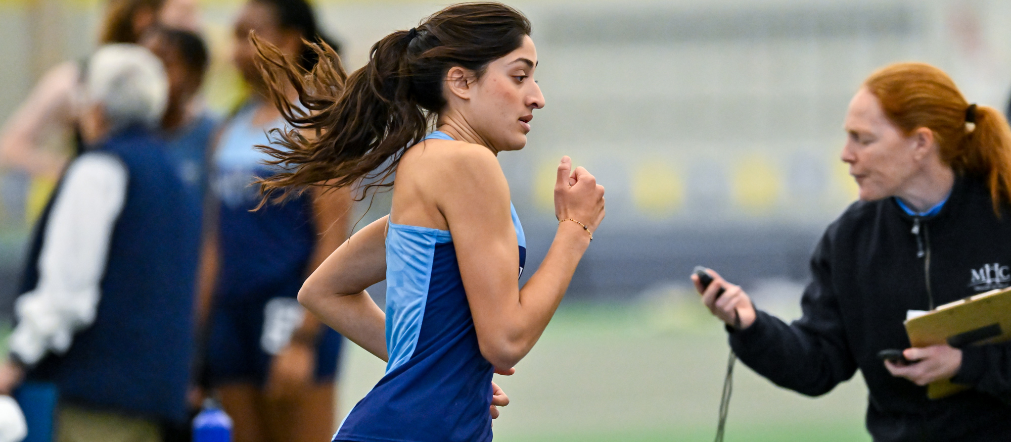 Anjali Phadnis became Mount Holyoke's ninth-fastest runner in team history in the 600 meters on Feb. 15, 2025 at the Tufts Stampede Open. (RJB Sports file photo)
