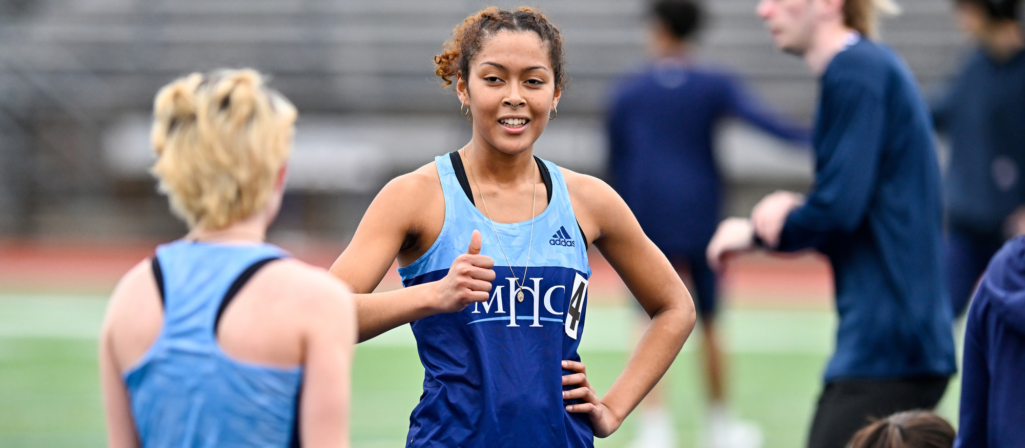 Sachi Robinson placed 16th at the all-divisions NEICAAA Championships at UMass-Amherst on May 10, 2025, in a season-best 1:07.79. (RJB Sports file photo)