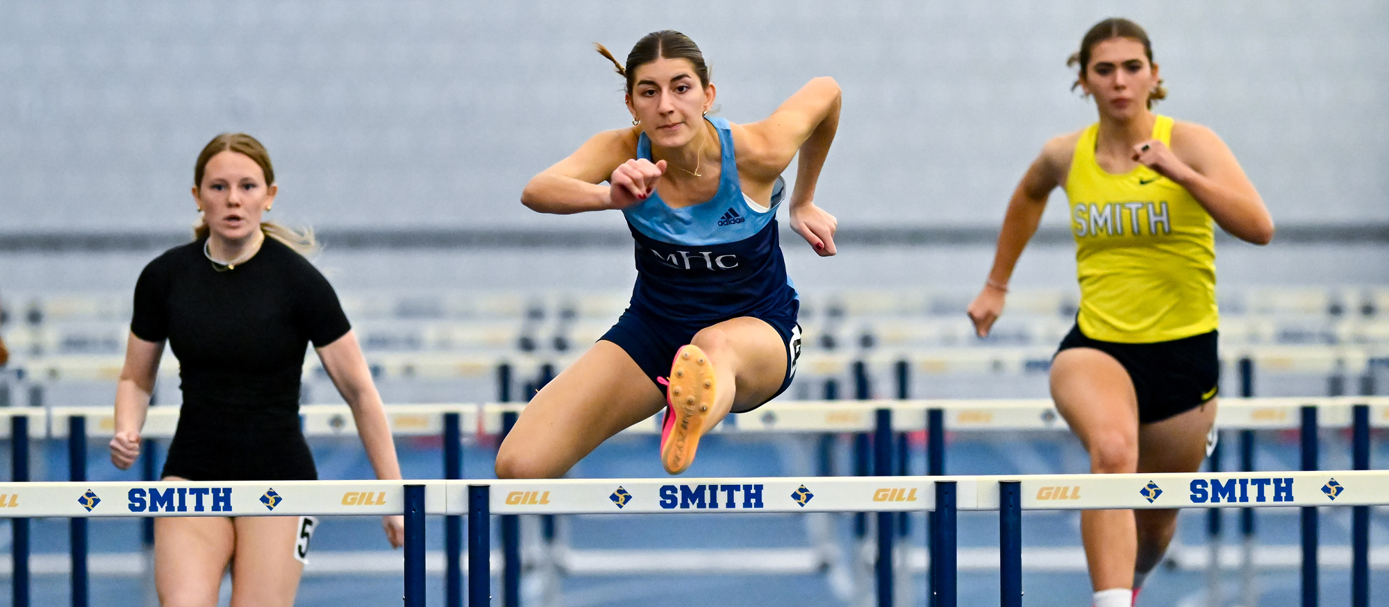 Ioanna Tsoni placed seventh at the New England Division III Championships in the 60-meter hurdles, one of three All-New England honors she earned at the meet. (RJB Sports file photo)