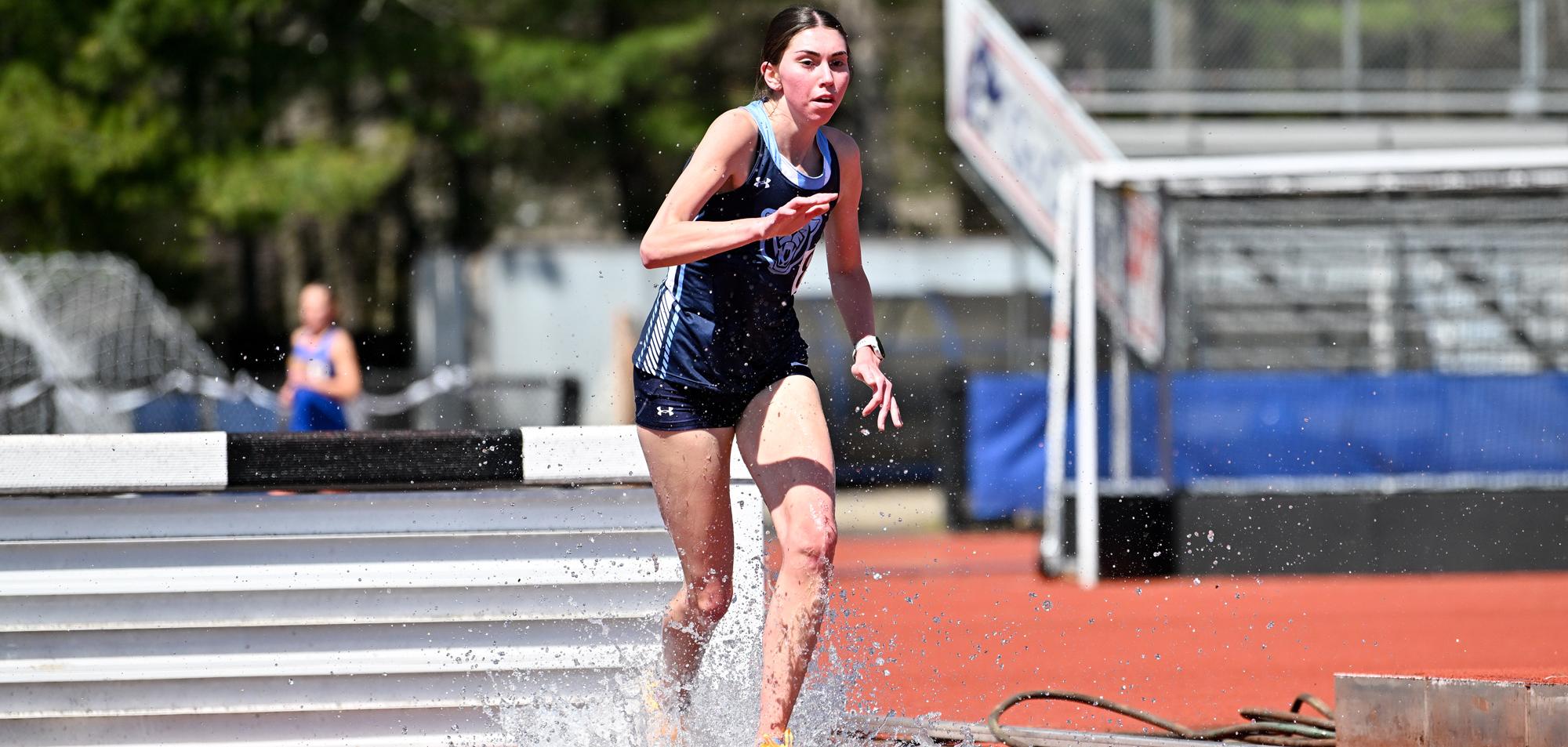 Annika Lackstrom became the eighth-fastest steeplechaser in Mount Holyoke history as she placed eighth in the event at the NEICAAA Championships at Stonehill College on May 9, 2026. (RJB Sports file photo)