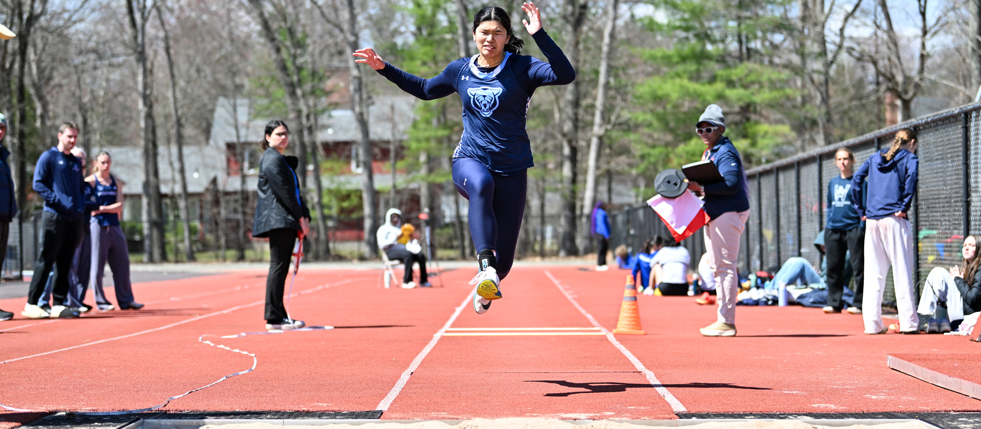 Elle Rimando won both the long jump and triple jump on April 18, 2026, at the MHC-Smith-Wellesley Tri-Meet at Wellesley. (RJB Sports file photo)