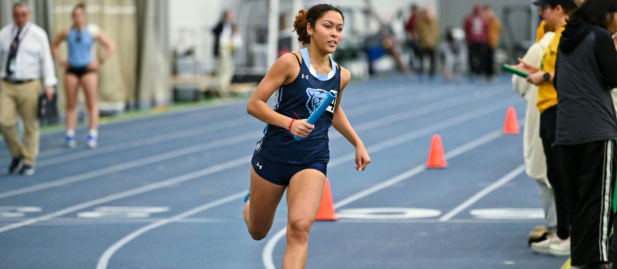 Sachi Robinson ran in both the 4x800 and distance medley relay races at the New England Division III Indoor Championships on March 1, 2026 in Boston. (RJB Sports file photo)