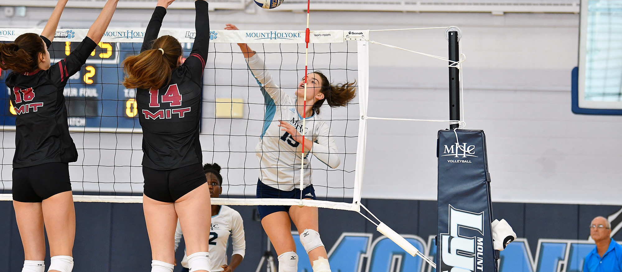 Madeline Barton had 19 kills in Mount Holyoke's 3-0 victory over the University of St. Joseph on Sept. 2, 2023. (RJB Sports file photo)