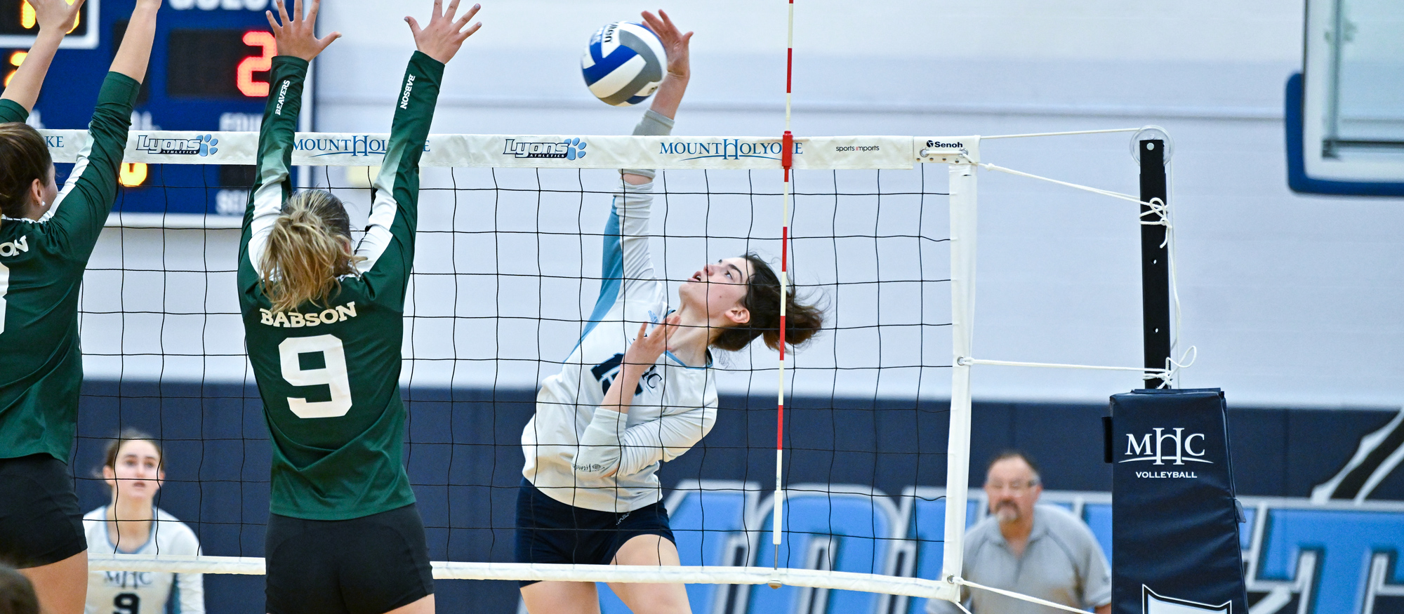 Madeline Barton had 23 kills over six sets as Mount Holyoke defeated the University of St. Joseph and Eastern Connecticut State both by 3-0 scores on Aug. 31, 2024. (RJB Sports file photo)