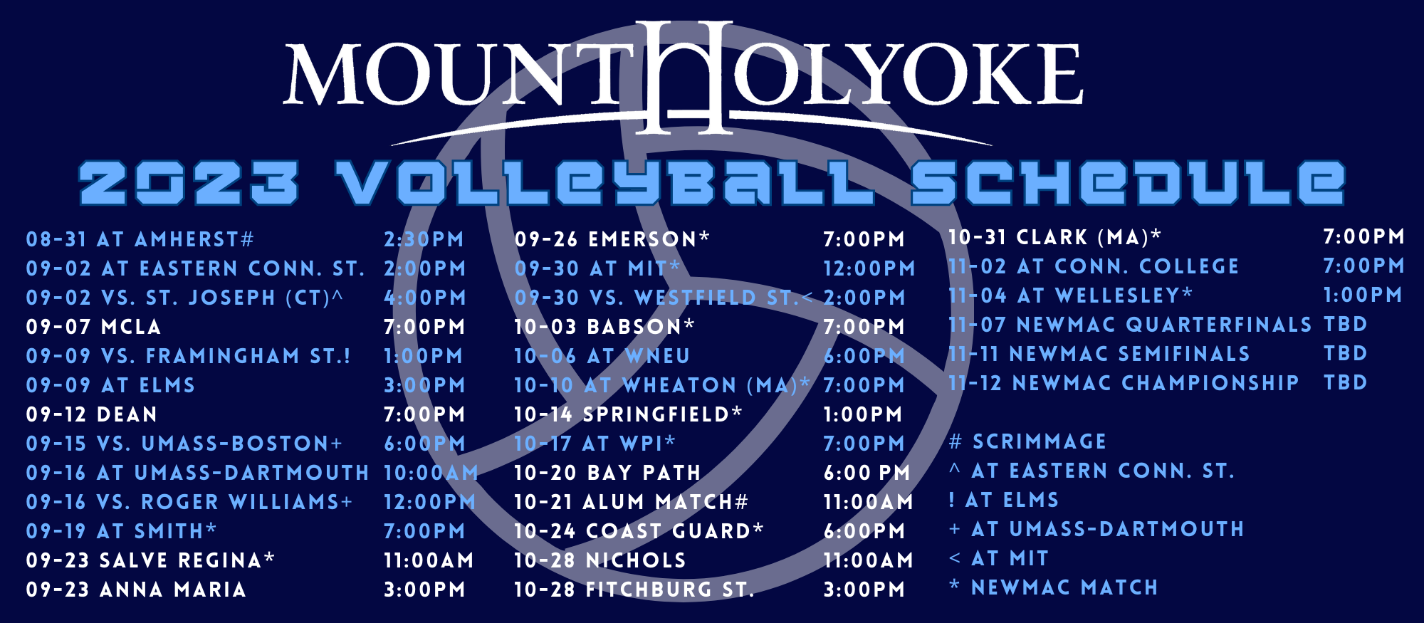 Volleyball opens Saturday at Eastern Connecticut; play home opener Sept. 7