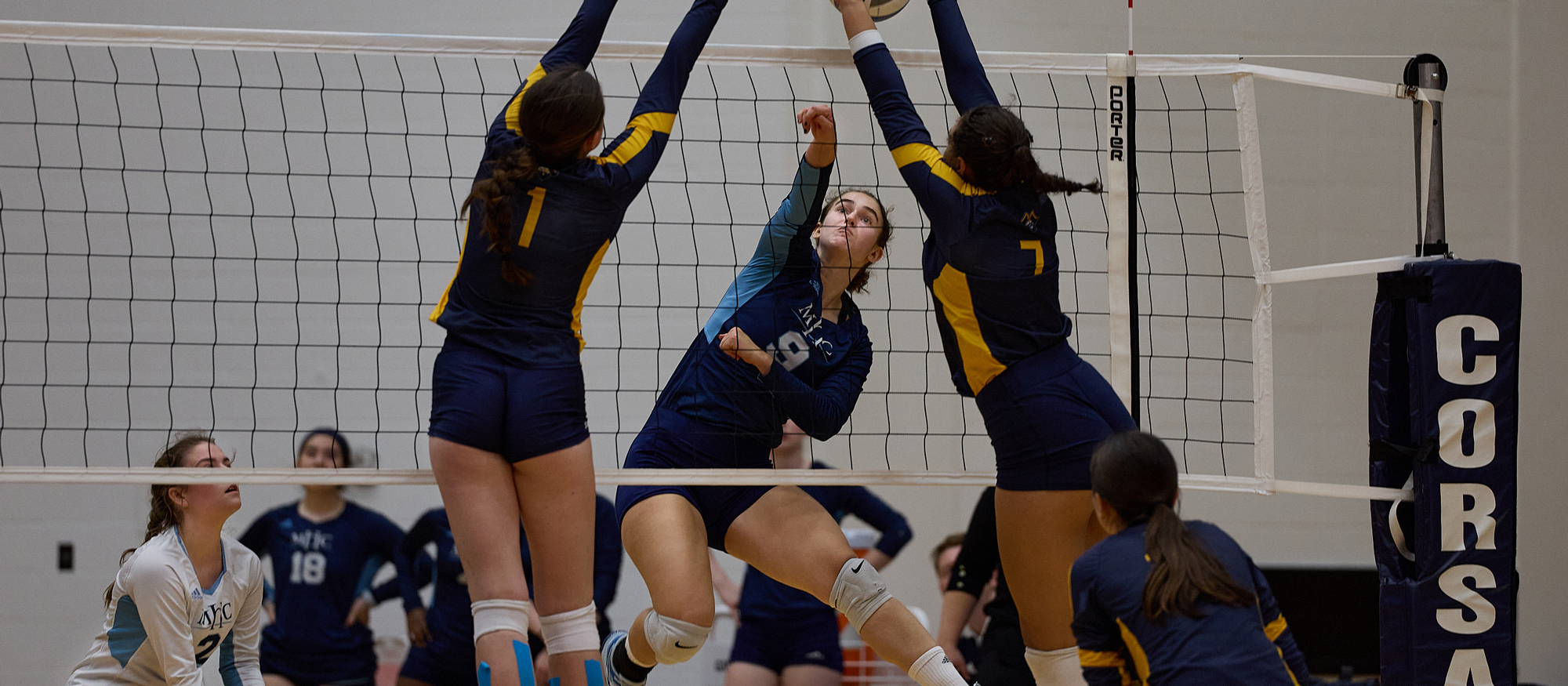 Lucie Berclaz had six kills in Mount Holyoke's 3-0 loss to Emerson on Sept. 26, 2023. (File photo courtesy of Micheal Ringor)