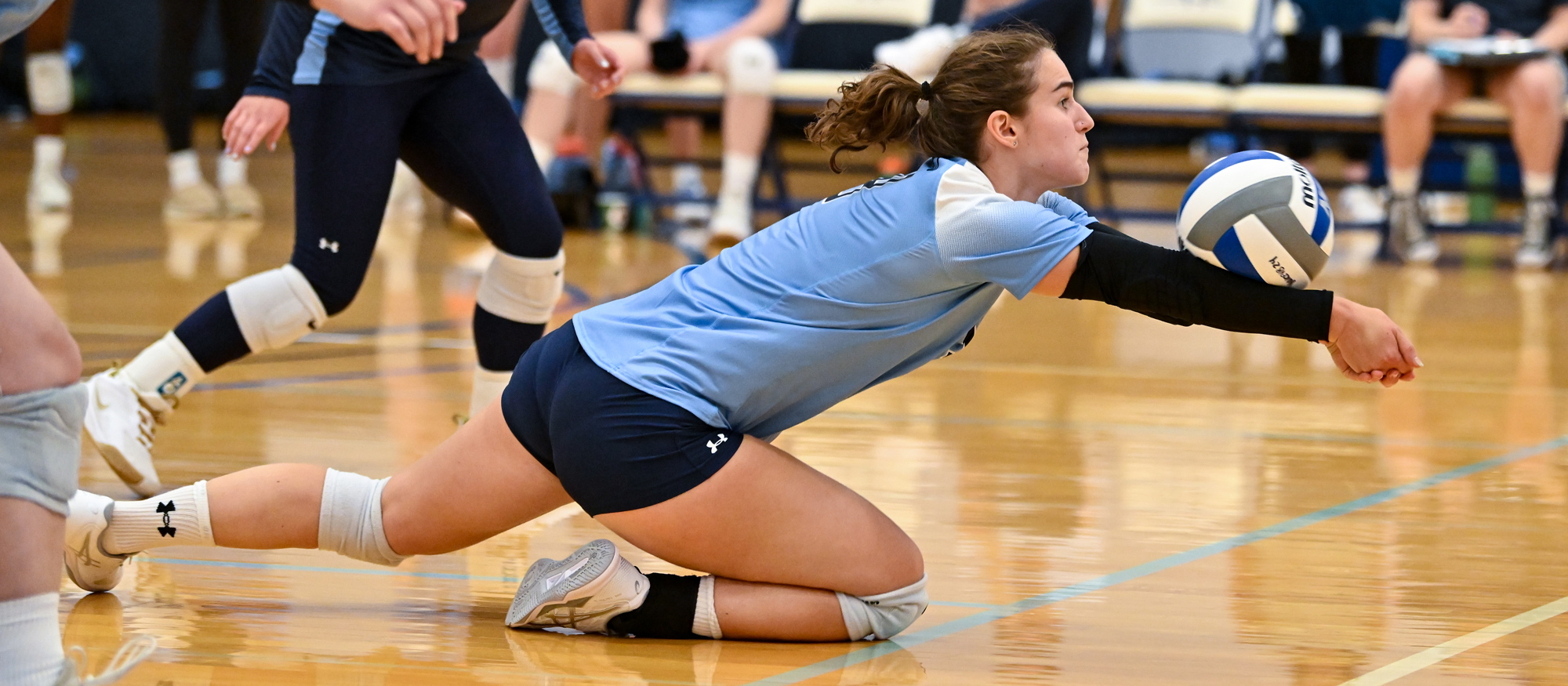 Lucie Berclaz had 15 kills and 14 digs, including the 1,000th of her career, as Mount Holyoke defeated the University of Hartford on Oct. 11, 2024. (RJB Sports file photo)