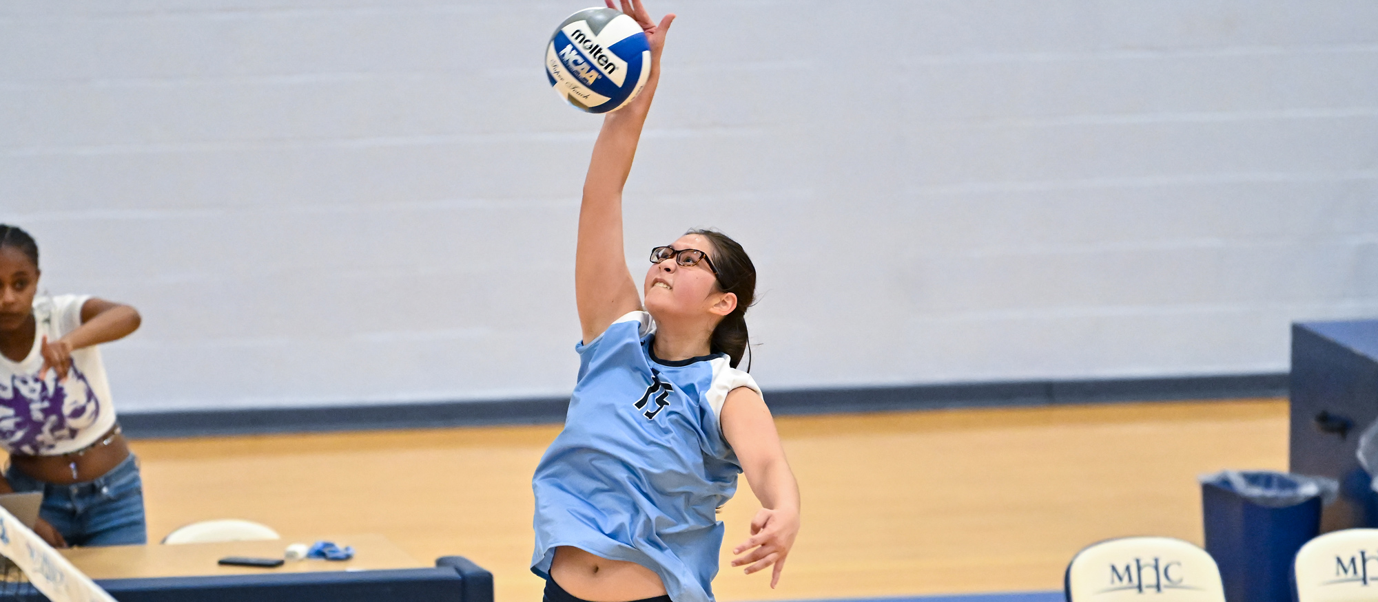 Olivia Murray had a season-high eight kills on 14 attacks in Mount Holyoke's 3-1 loss to Smith College on Sept. 24, 2024. (RJB Sports file photo)