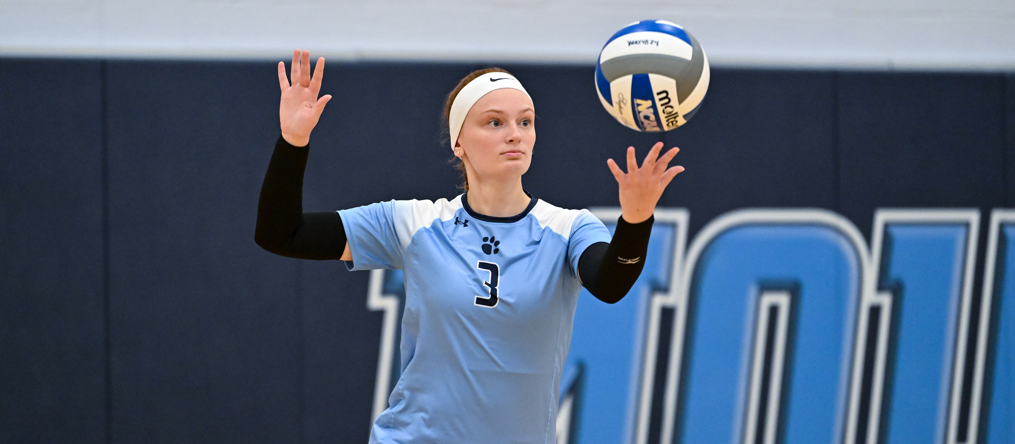 Sadie Duffrin had four kills, 16 digs and a career-high 47 assists in Mount Holyoke's 3-2 win over Framingham State on Sept. 14, 2024. (RJB Sports file photo)
