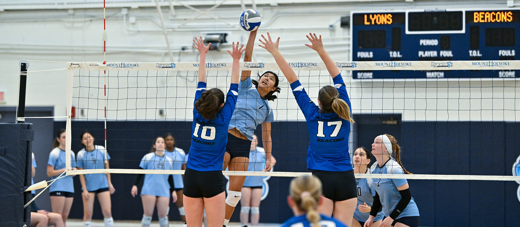 Elle Rimando's career-high 22 kills helped Mount Holyoke defeat Salve Regina 3-1 on Sept. 27, 2025. (RJB Sports file photo)