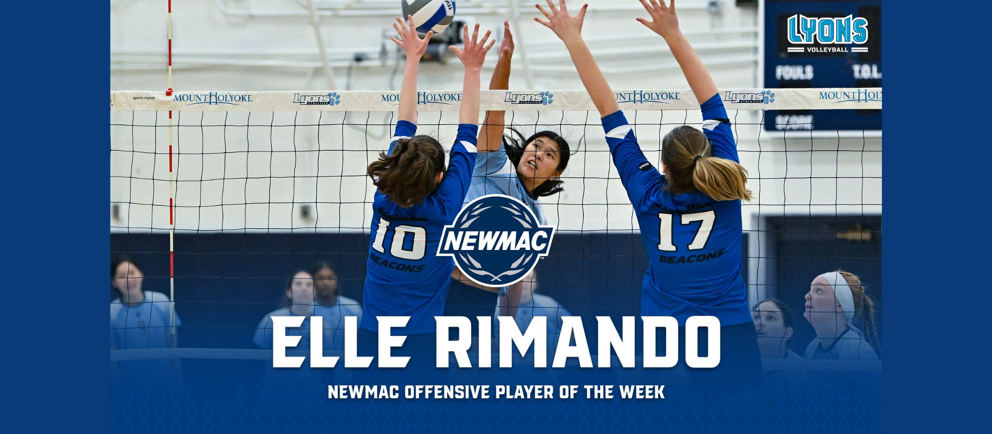 Elle Rimando was named NEWMAC Volleyball Offensive Player of the Week on Oct. 14, 2025. (RJB Sports file photo)