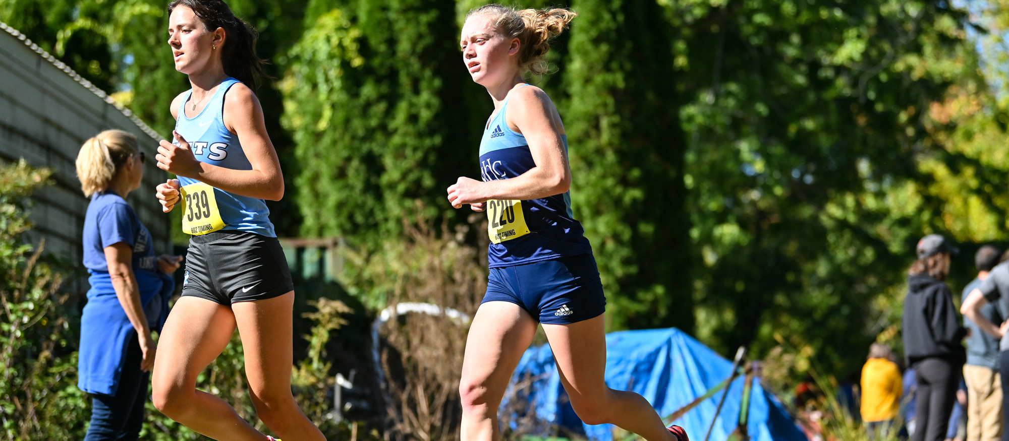 Senior Elizabeth Gerbi crossed the finish line first for the Mount Holyoke cross country team at the Connecticut College Invitational Women's Blue race on Oct. 19, 2024. (RJB Sports file photo)