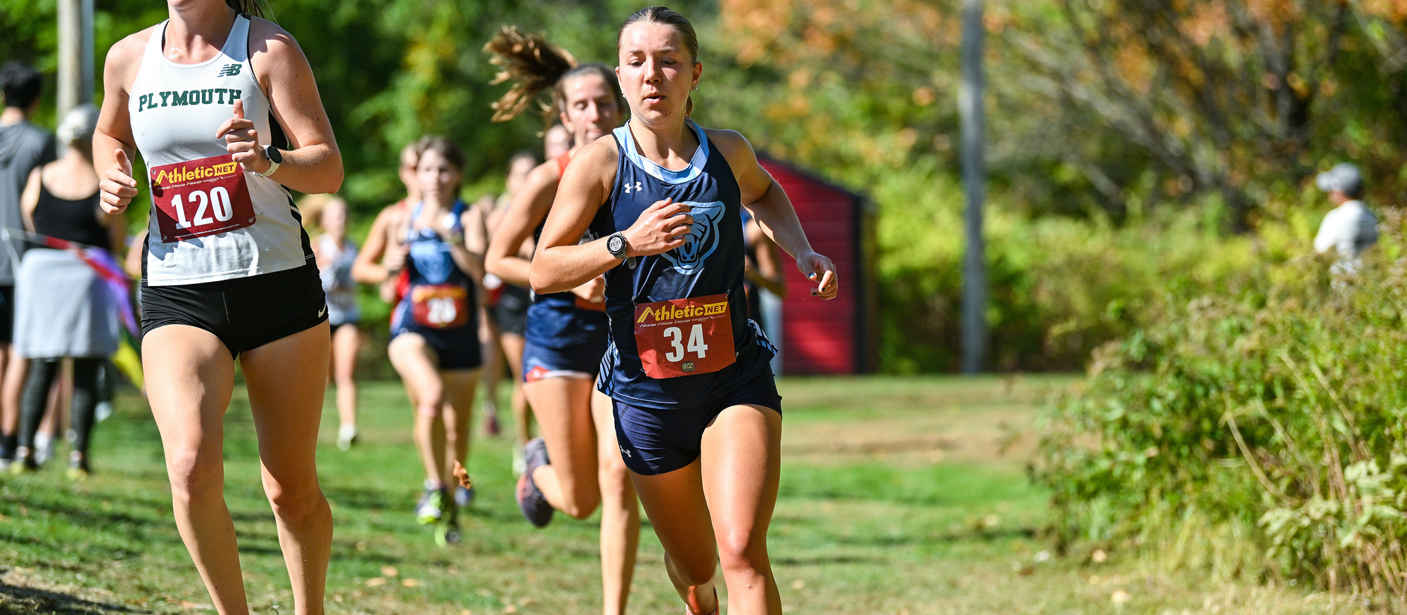Sarah West led Mount Holyoke to 12th place among 26 teams at the Keene State Invitational on Oct. 4, 2024. (Bob Blanchard/RJB Sports)